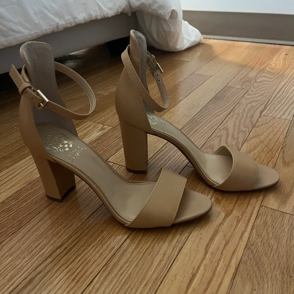 Vince Camuto Nude Tan Block Heel Sandals